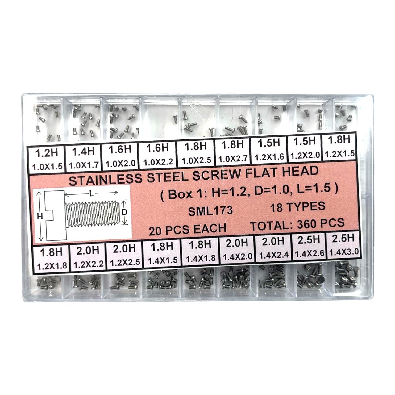 360 PCS Stainless Steel Flat Head Screw Assortment - Universal Jewelers & Watch Tools Inc.