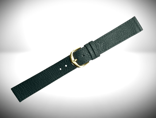 20MM Flat D.Green Genuine Leather Plain Grain Watch Band, Stitched - Universal Jewelers & Watch Tools Inc.