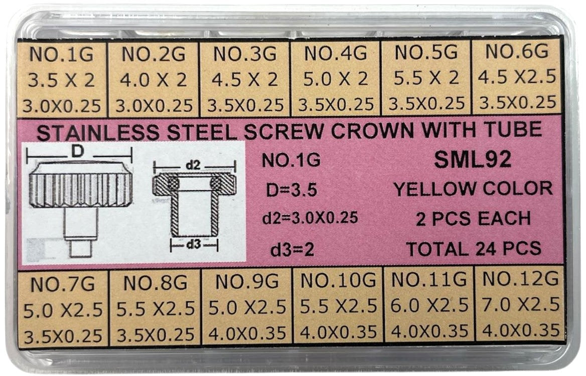 24 Pcs Gold-colored Screw Crown with Tube for High-end Watches