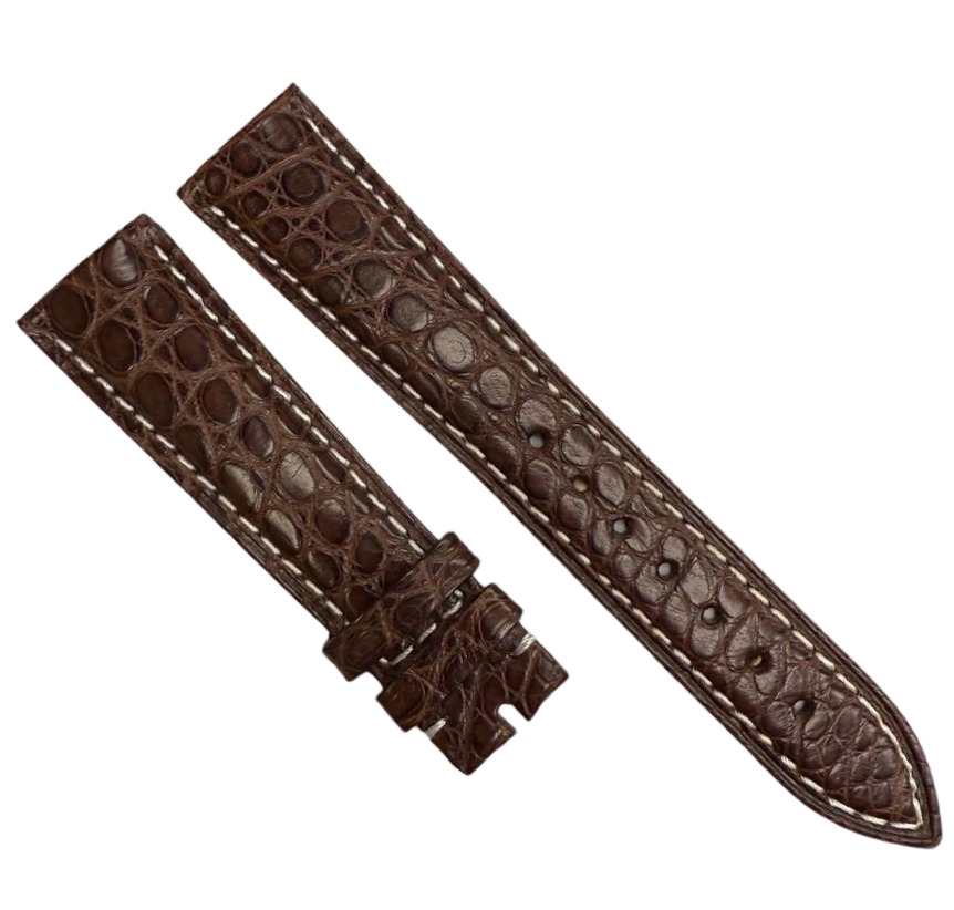 100% Real Genuine Alligator Leather Dark Brown Watch Strap w/ White Stitch | Choose Size