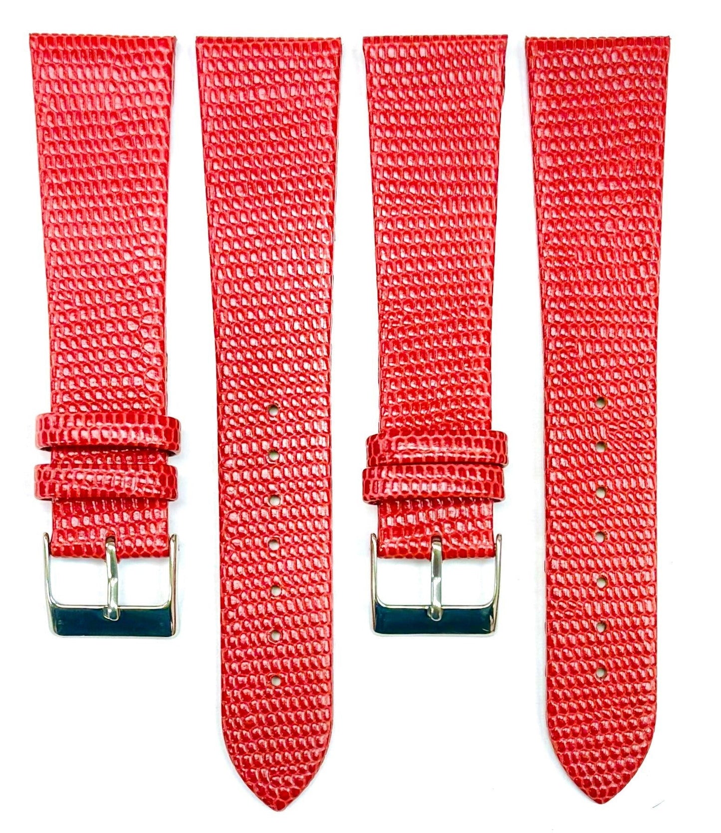 12 - 24 mm Italian Genuine Leather RED Lizard Grain Flat Watch Band - Universal Jewelers & Watch Tools Inc.