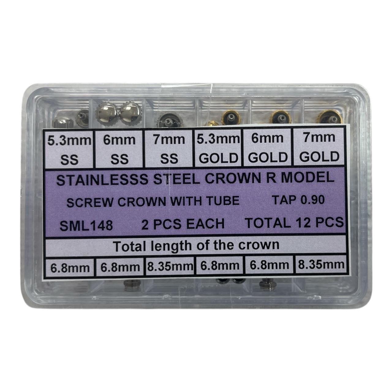 5.3mm - 7mm Waterproof Screw Crown Assortment for Rolex Models, 12 Pcs - Universal Jewelers & Watch Tools Inc.