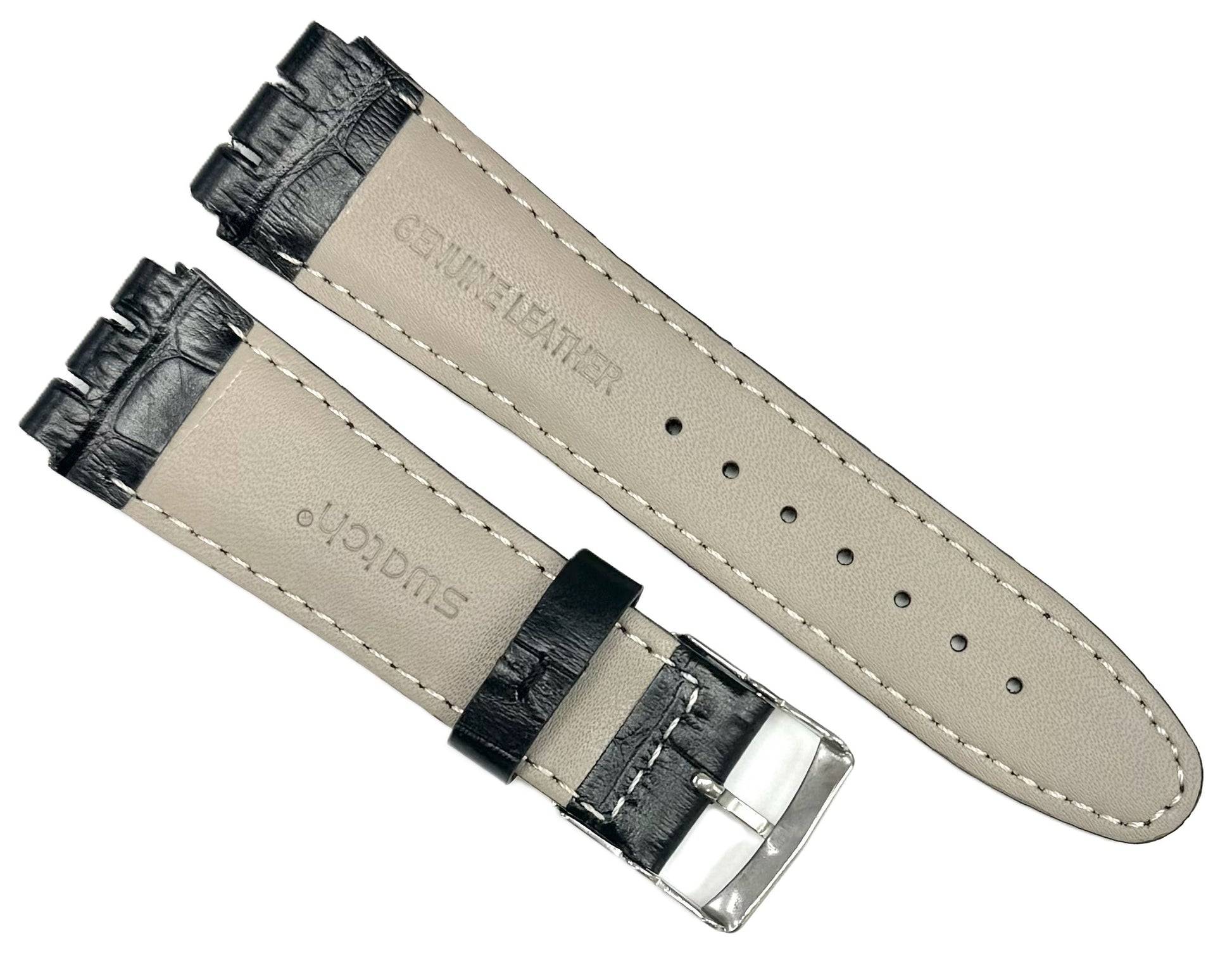 21mm Genuine Leather, Black Alligator Grain Watch Band for SWATCH Watches - Universal Jewelers & Watch Tools Inc.
