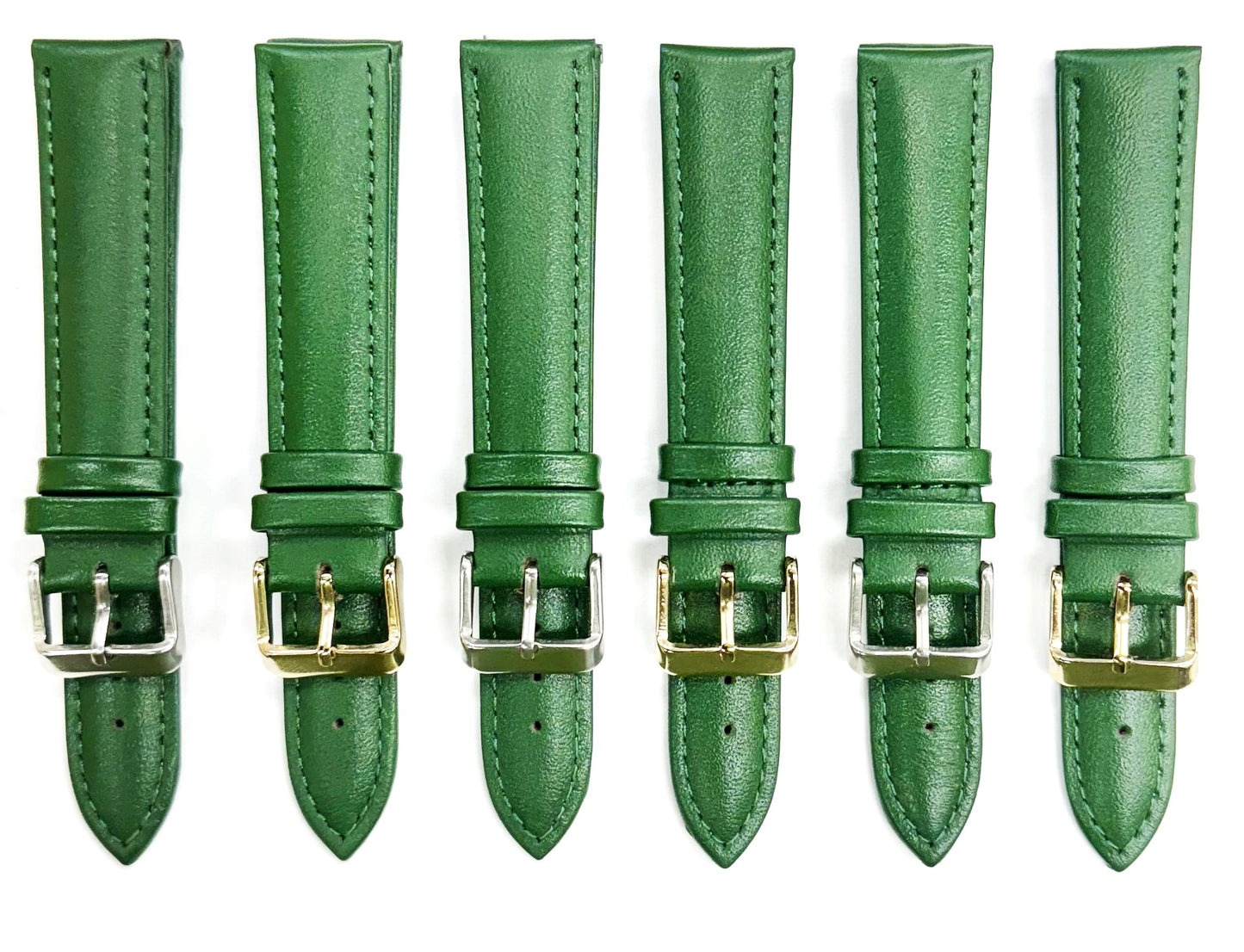 18mm Italian Genuine Leather Plain Dark Green, Padded & Stitched Watch Band - Universal Jewelers & Watch Tools Inc.
