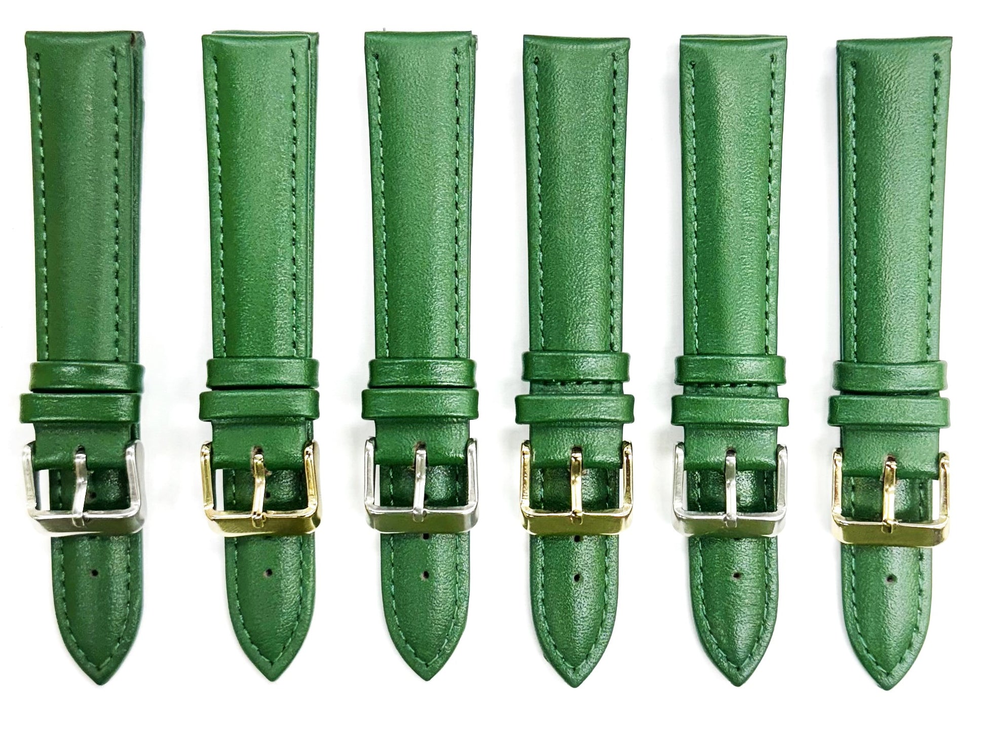 18mm Italian Genuine Leather Plain Dark Green, Padded & Stitched Watch Band - Universal Jewelers & Watch Tools Inc.