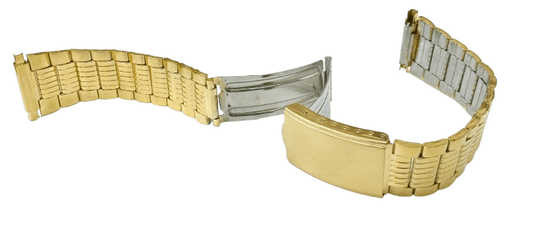 16 - 22MM Textured Oyster Style Gold Tone Stainless Steel Band with fold - over clasp - Universal Jewelers & Watch Tools Inc.