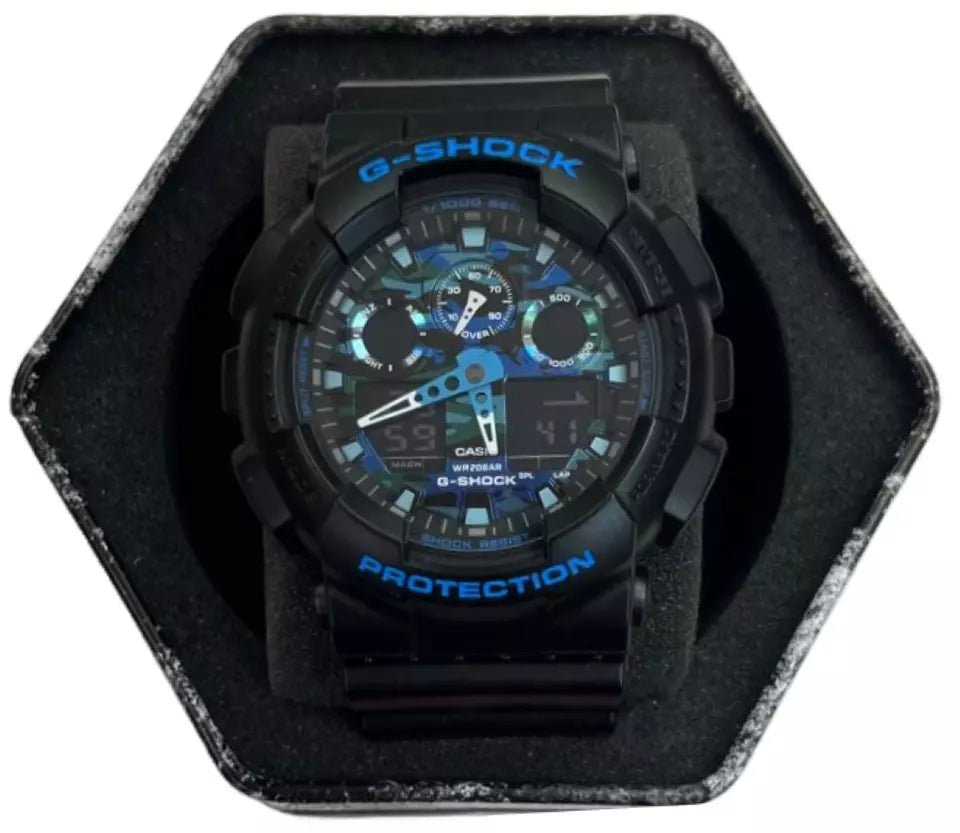 Men’s G - SHOCK Watch GA - 100CB - 1A Camouflage Dial Blue & Black Quartz - Universal Jewelers & Watch Tools Inc.