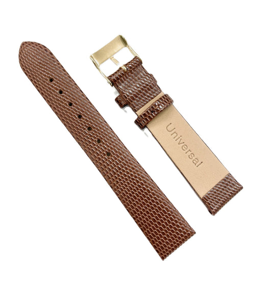 WATCH BAND GENUINE LEATHER LIZARD BROWN 18x16MM/LONG/REGULAR/SHORT TOP QUALITY - Universal Jewelers & Watch Tools Inc.