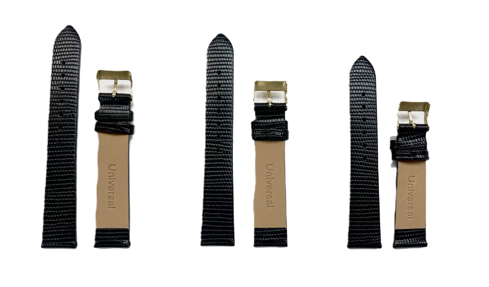 WATCH BAND GENUINE LEATHER LIZARD BLACK 18x16MM/LONG/REGULAR/SHORT TOP QUALITY - Universal Jewelers & Watch Tools Inc.