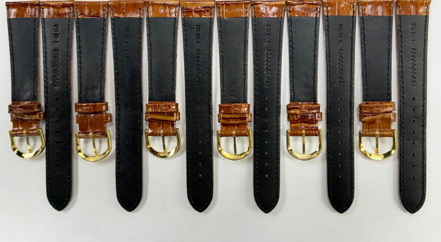Watch Band Genuine Leather Alligator Grain Brown Padded,Stitched 20mm (lot of 6) - Universal Jewelers & Watch Tools Inc.