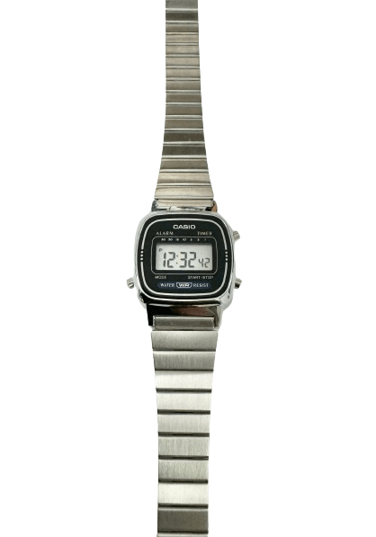 Casio Ladies Silver Digital Watch 3191 - LA670W Alarm Mini Dial Stainless Steel - Universal Jewelers & Watch Tools Inc.