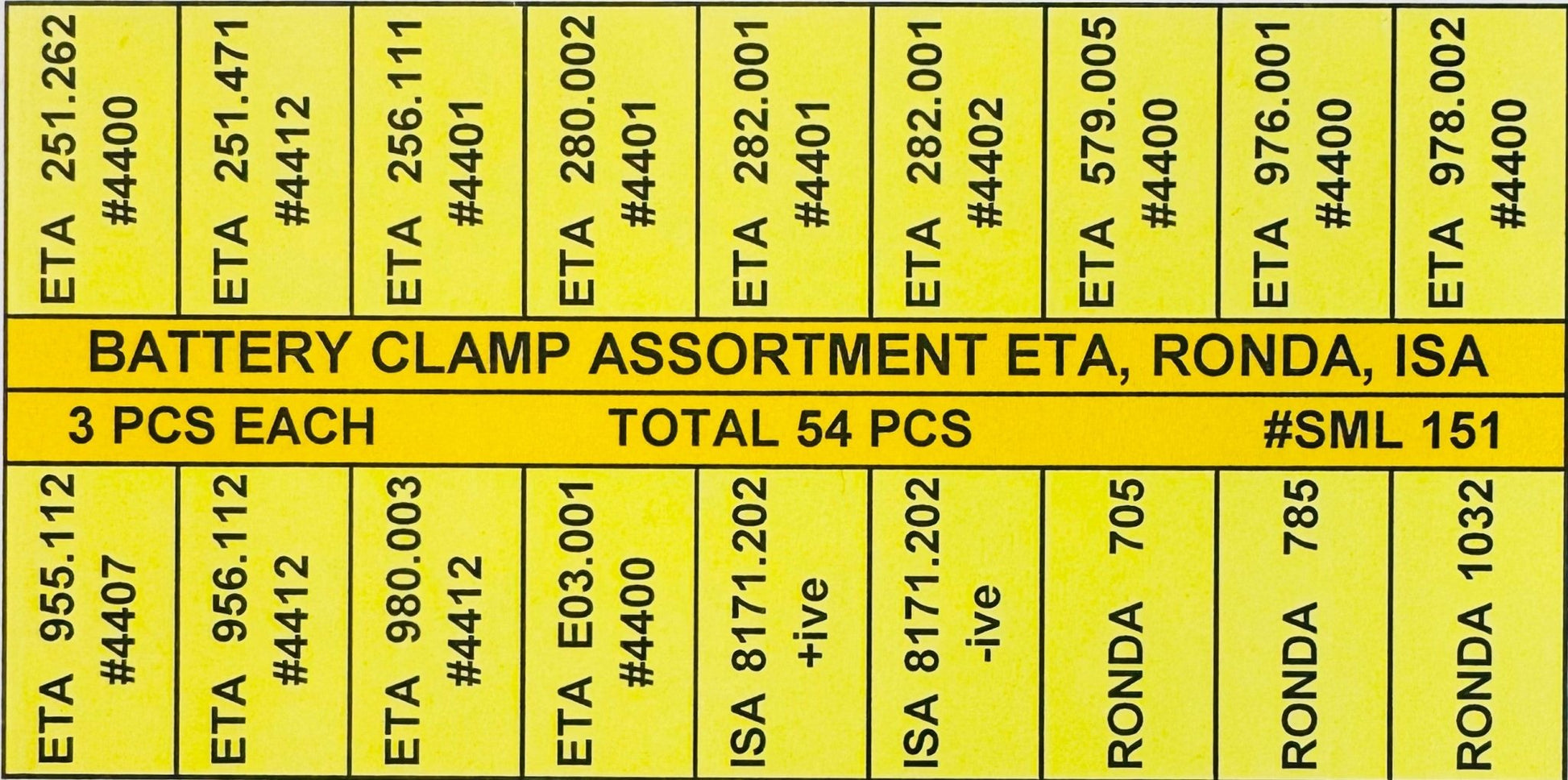 54 Pcs Battery Clamp Assortment for ETA, RONDA & ISA Movements - Universal Jewelers & Watch Tools Inc.