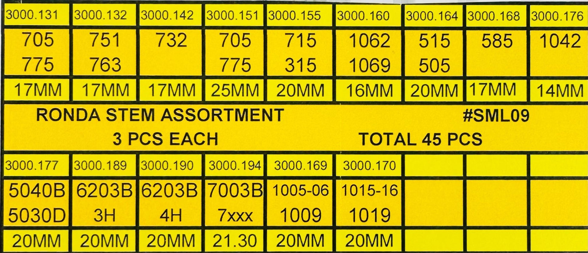 45 Pcs RONDA Stem Assortment, Watchmaker Essential Tool - Universal Jewelers & Watch Tools Inc.
