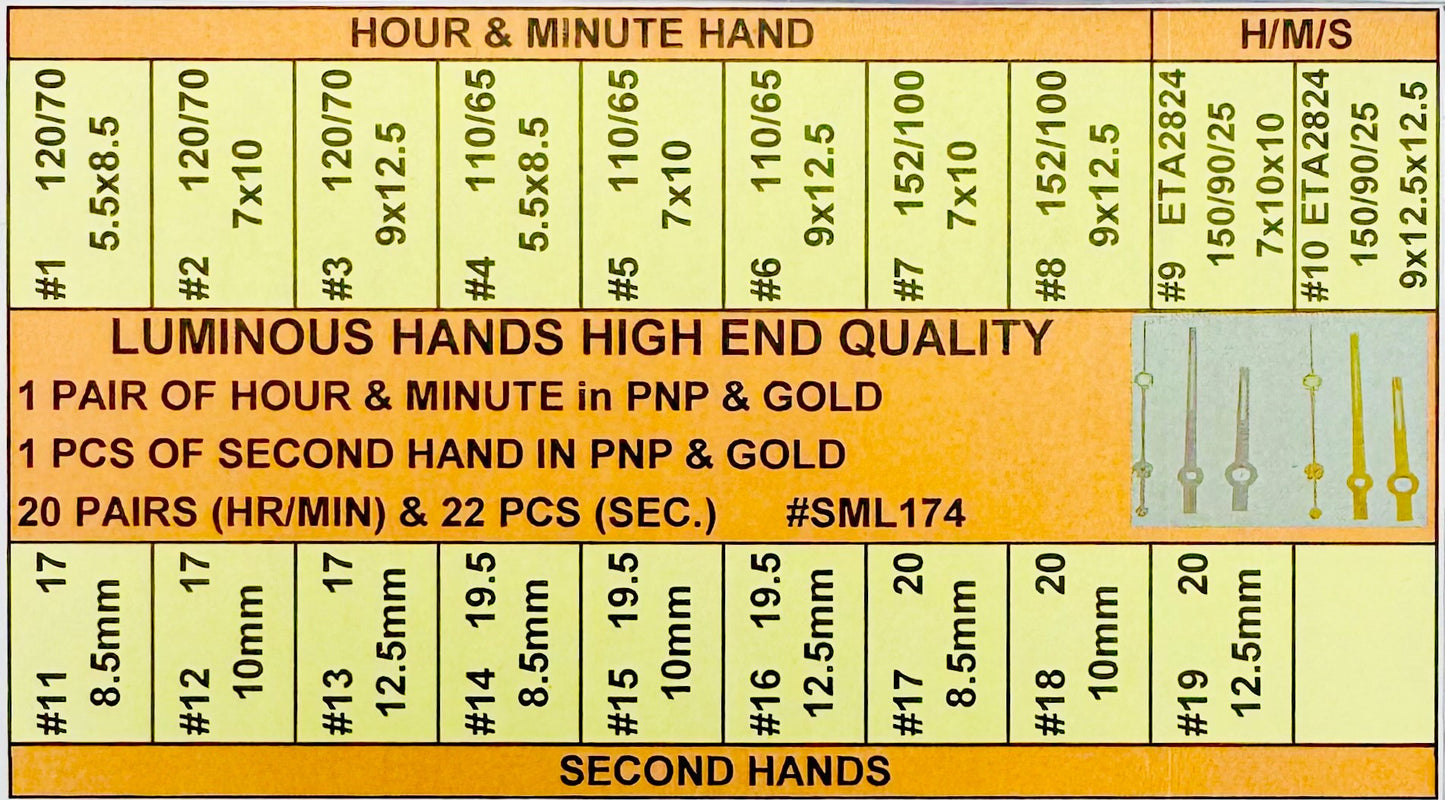 Premium Quality Luminous Watch Hand, Essential Watchmaker Tool - Universal Jewelers & Watch Tools Inc.