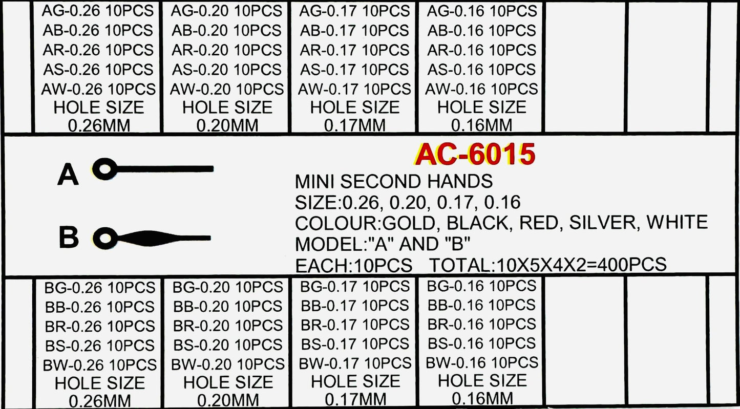 400 pcs, 2 - Style Mini Second Hands Assortment - Universal Jewelers & Watch Tools Inc.