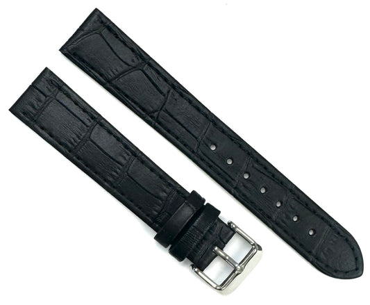 Genuine Leather Alligator Grain Watch Band, Black, Flat 20mm - Universal Jewelers & Watch Tools Inc.