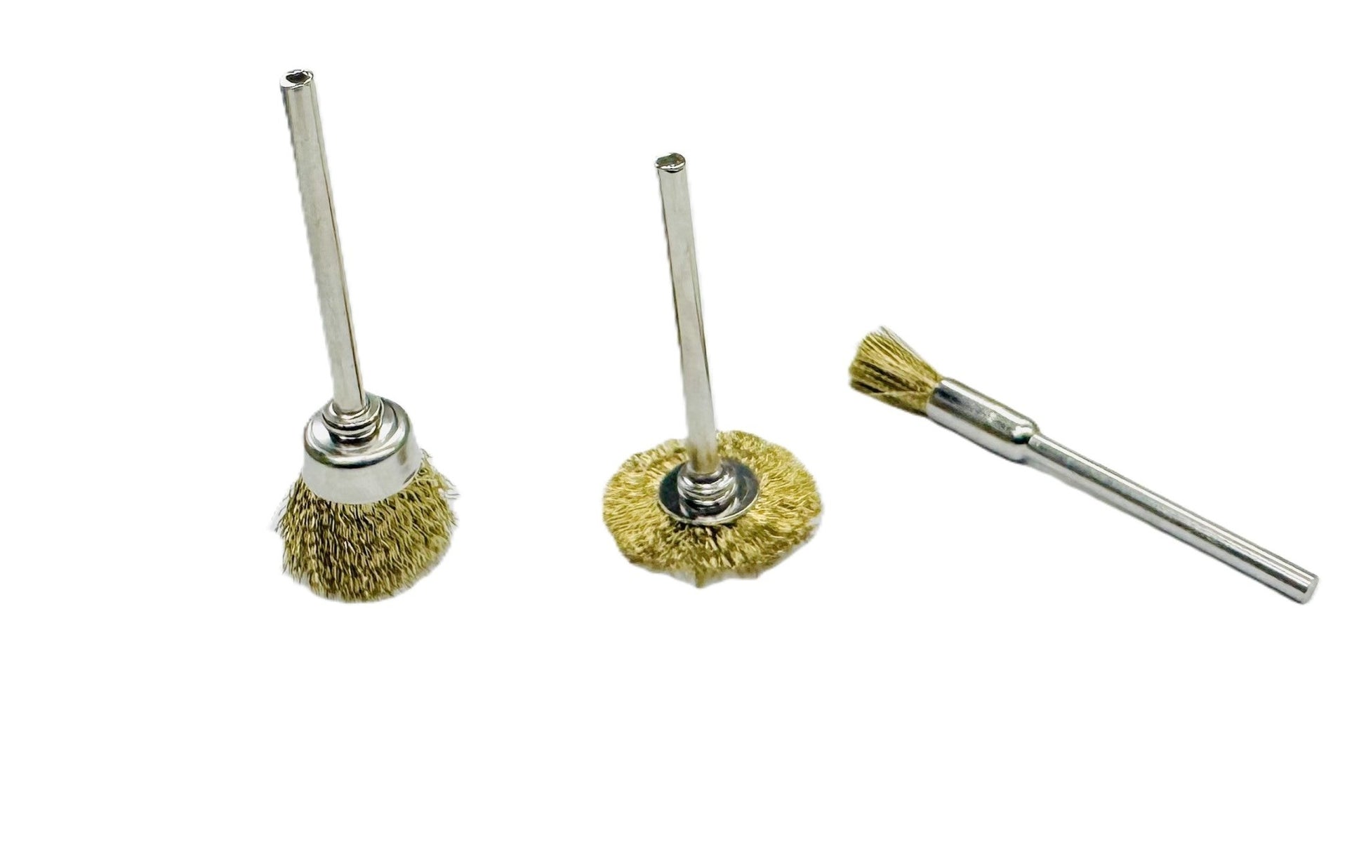 3 Pcs of Brass Wire Brushes, Pen - Shaped, Bowl - Shaped, Wheel - Shaped - Universal Jewelers & Watch Tools Inc.