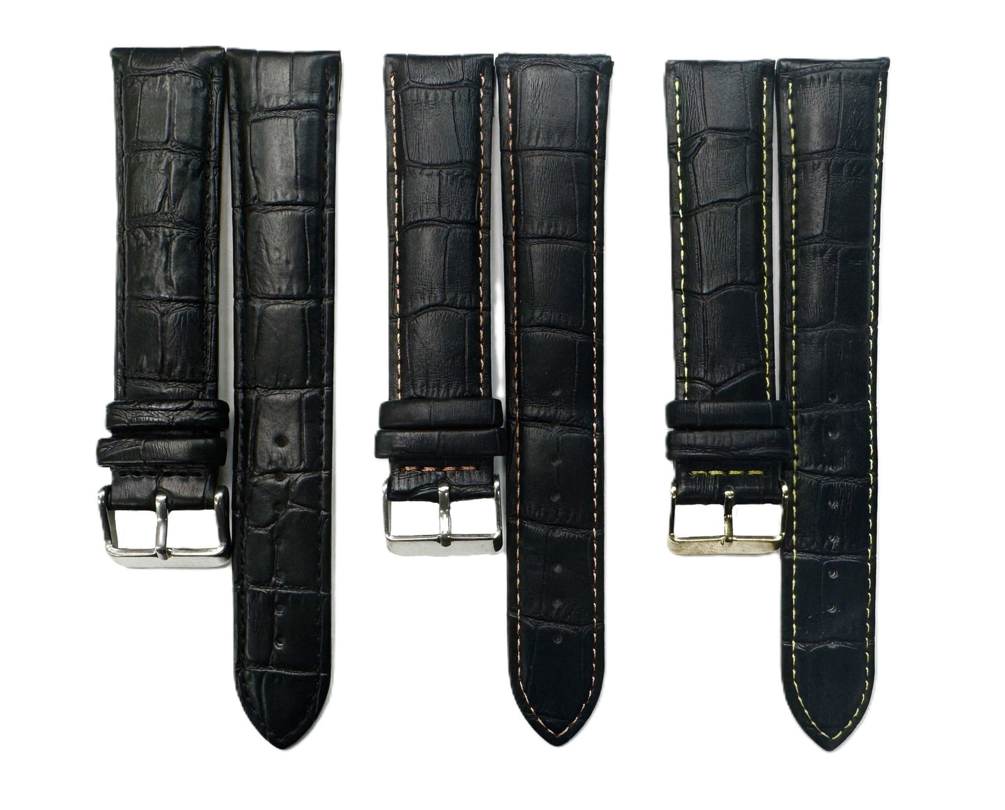 22mm XXL Black Alligator Grain Genuine Leather Watch Band with Padded & Stitched - Universal Jewelers & Watch Tools Inc.