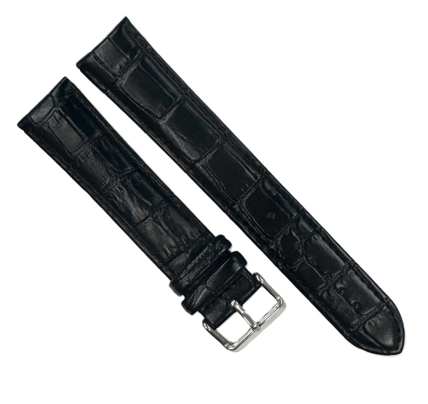 22mm XXL Black Alligator Grain Genuine Leather Watch Band with Padded & Stitched - Universal Jewelers & Watch Tools Inc.