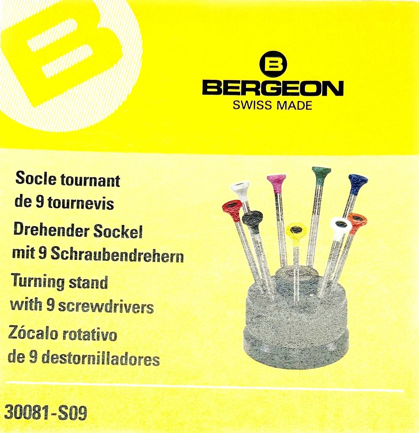 BERGEON 30081 - S09 TURNING STAND WITH 9 SCREWDRIVER SWISS MADE, WATCHMAKER TOOL - Universal Jewelers & Watch Tools Inc.