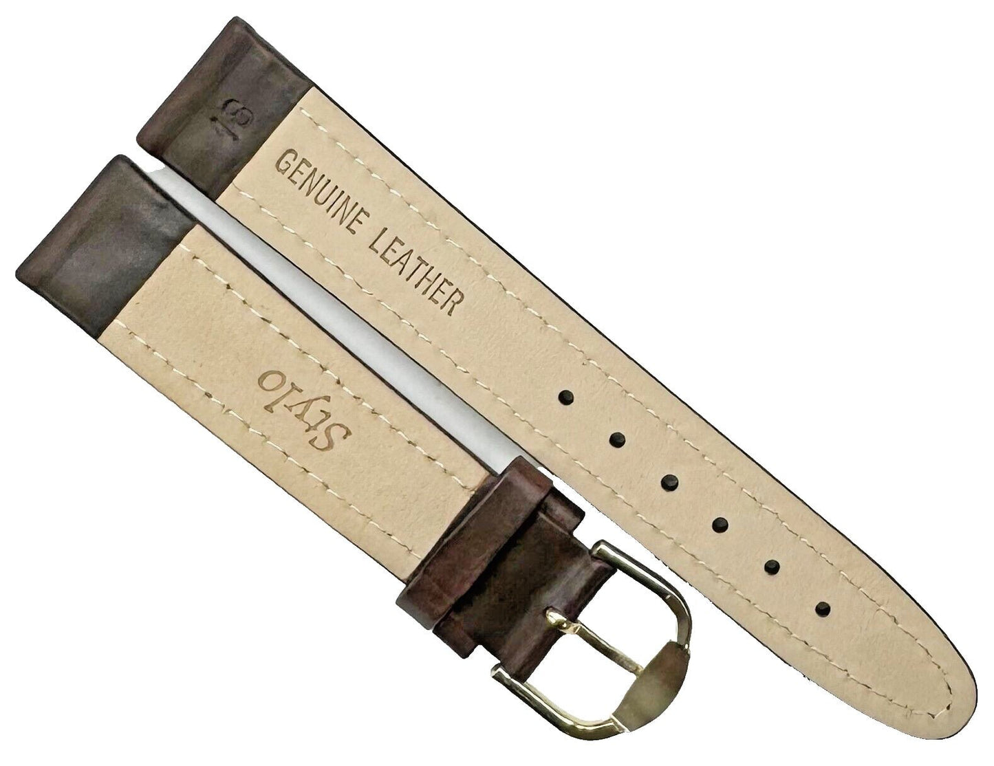 Watch Bands Dark Brown Genuine Leather Plain padded, stitched 18mm - Universal Jewelers & Watch Tools Inc.