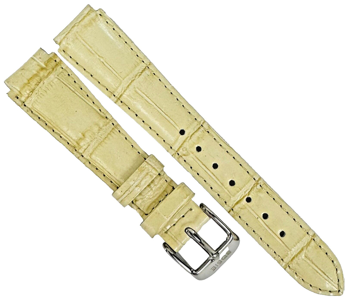 Beige Genuine Leather Watch Bands 15mm Alligator Grain Padded, Stitched - Universal Jewelers & Watch Tools Inc.