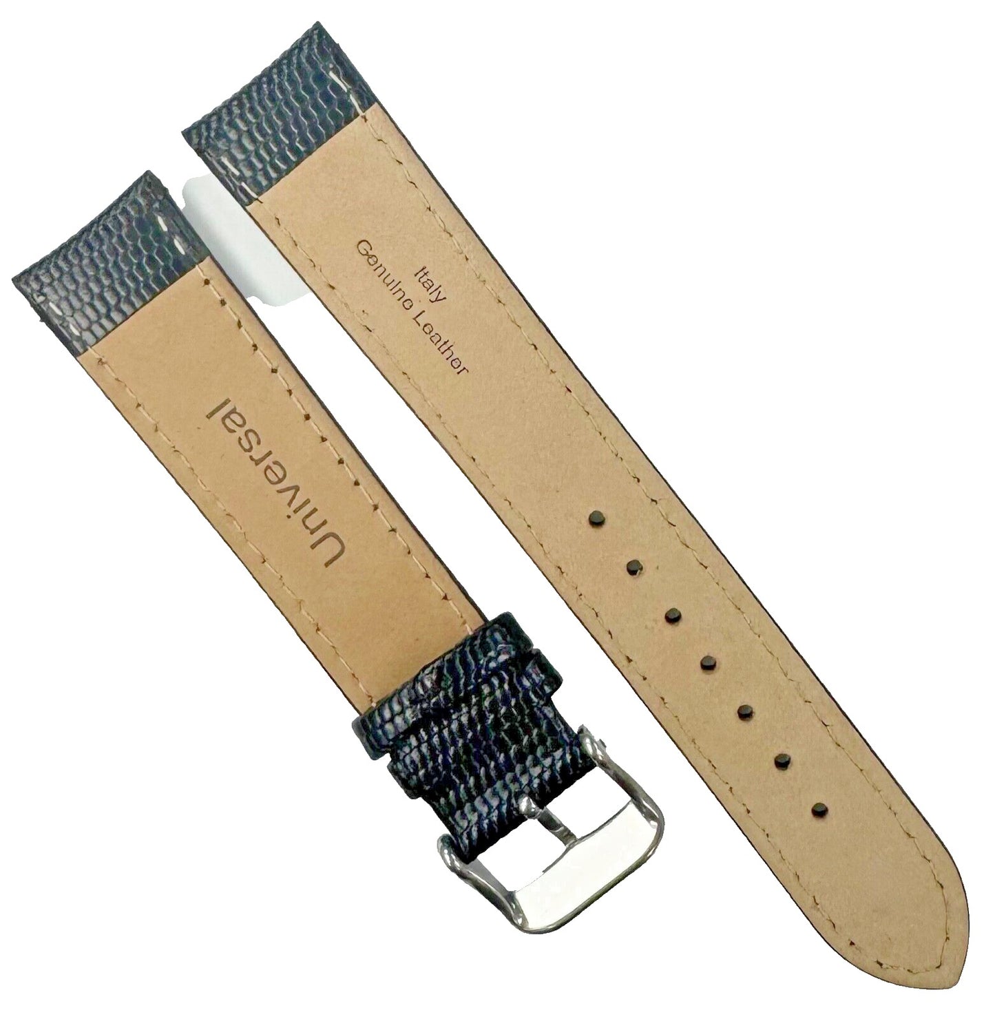 Watch Band 22MM Genuine Leather Black Lizard Grain Padded Excellent Quality (R) - Universal Jewelers & Watch Tools Inc.
