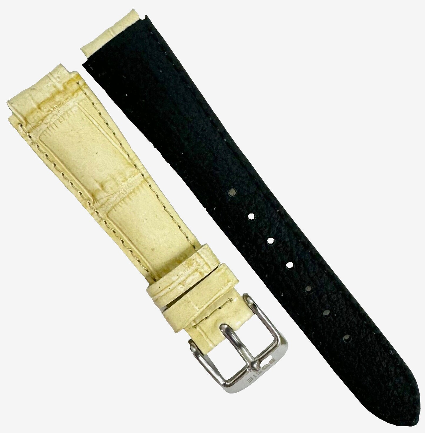 Beige Genuine Leather Watch Bands 15mm Alligator Grain Padded, Stitched - Universal Jewelers & Watch Tools Inc.