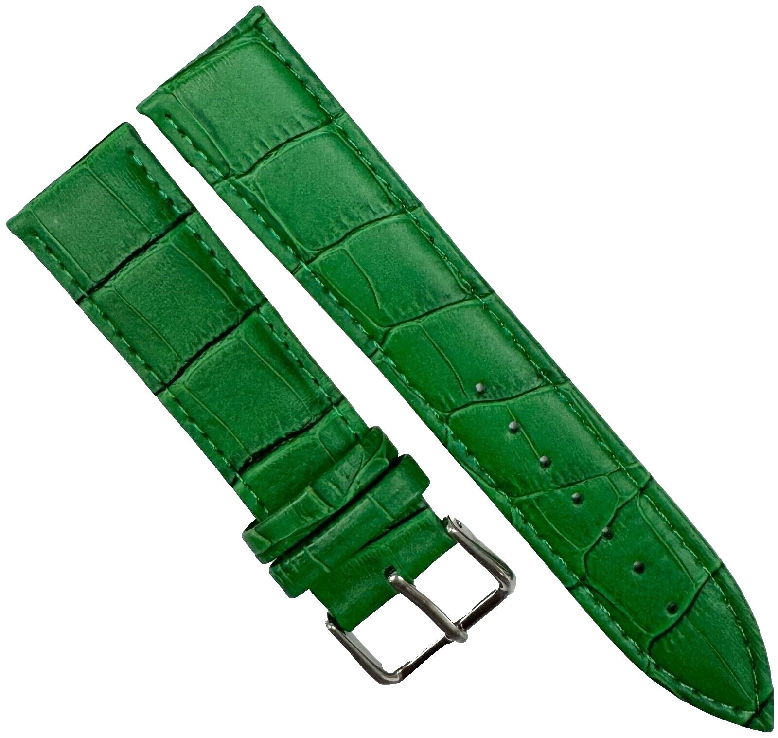Watch Band Green Genuine Leather Alligator Grain Padded, Stitched, 22mm - Universal Jewelers & Watch Tools Inc.