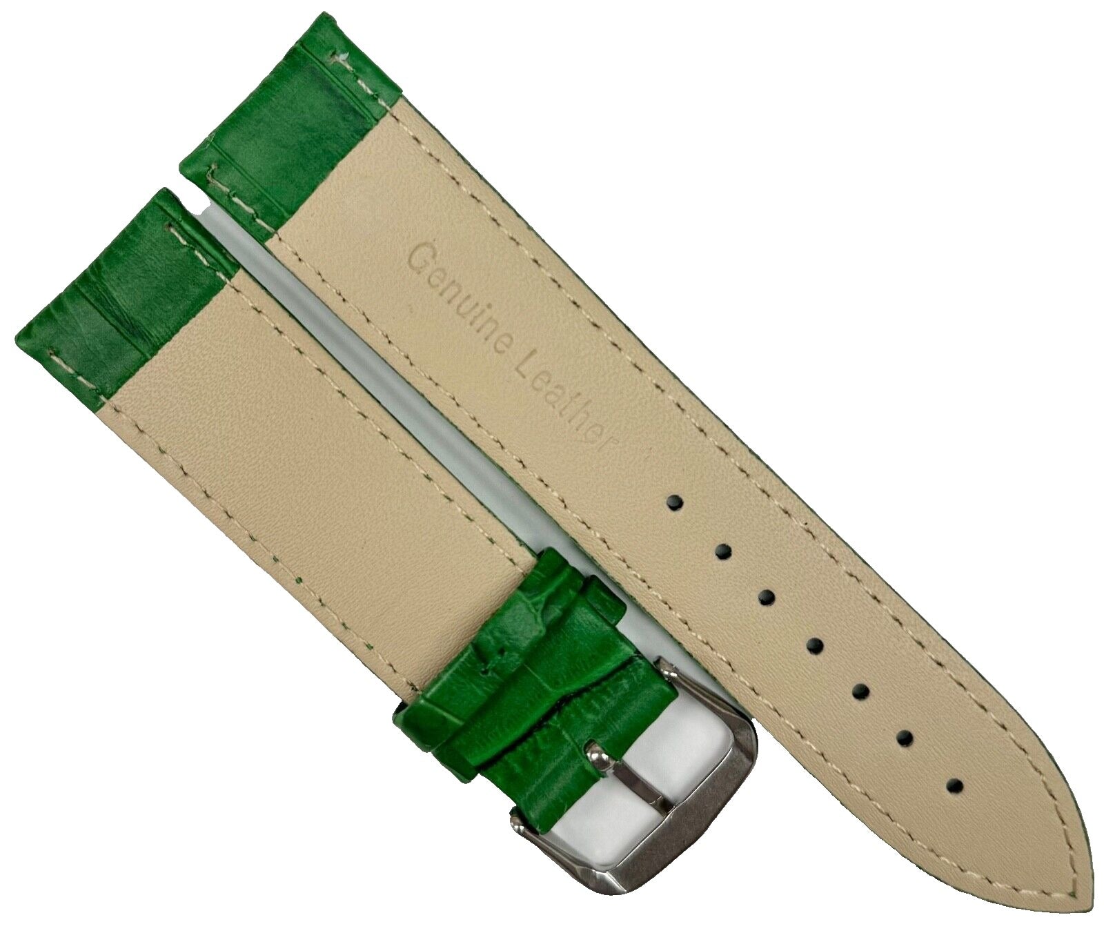 Watch Band Green Genuine Leather Alligator Grain Padded, Stitched, 22mm - Universal Jewelers & Watch Tools Inc.