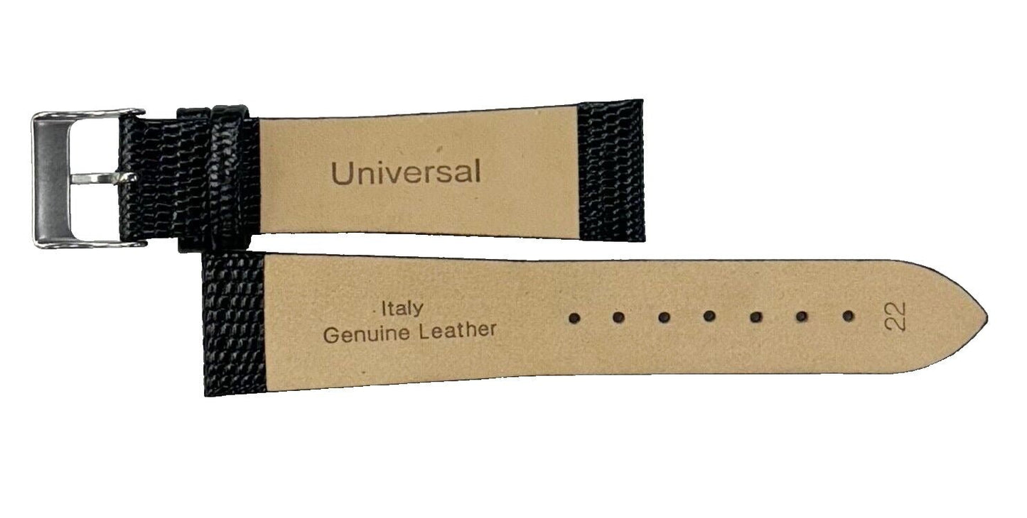 Watch Band Genuine Leather Black Lizard Grain Flat 22MM Excellent Quality - Universal Jewelers & Watch Tools Inc.