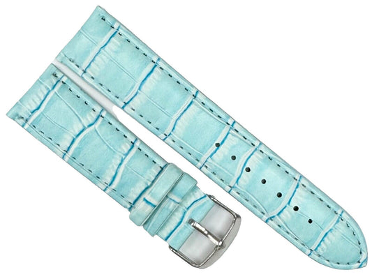 Watch Band Light Blue Genuine Leather Alligator Grain Padded, Stitched, 22mm - Universal Jewelers & Watch Tools Inc.