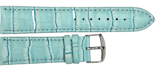 Watch Band Light Blue Genuine Leather Alligator Grain Padded, Stitched, 22mm - Universal Jewelers & Watch Tools Inc.