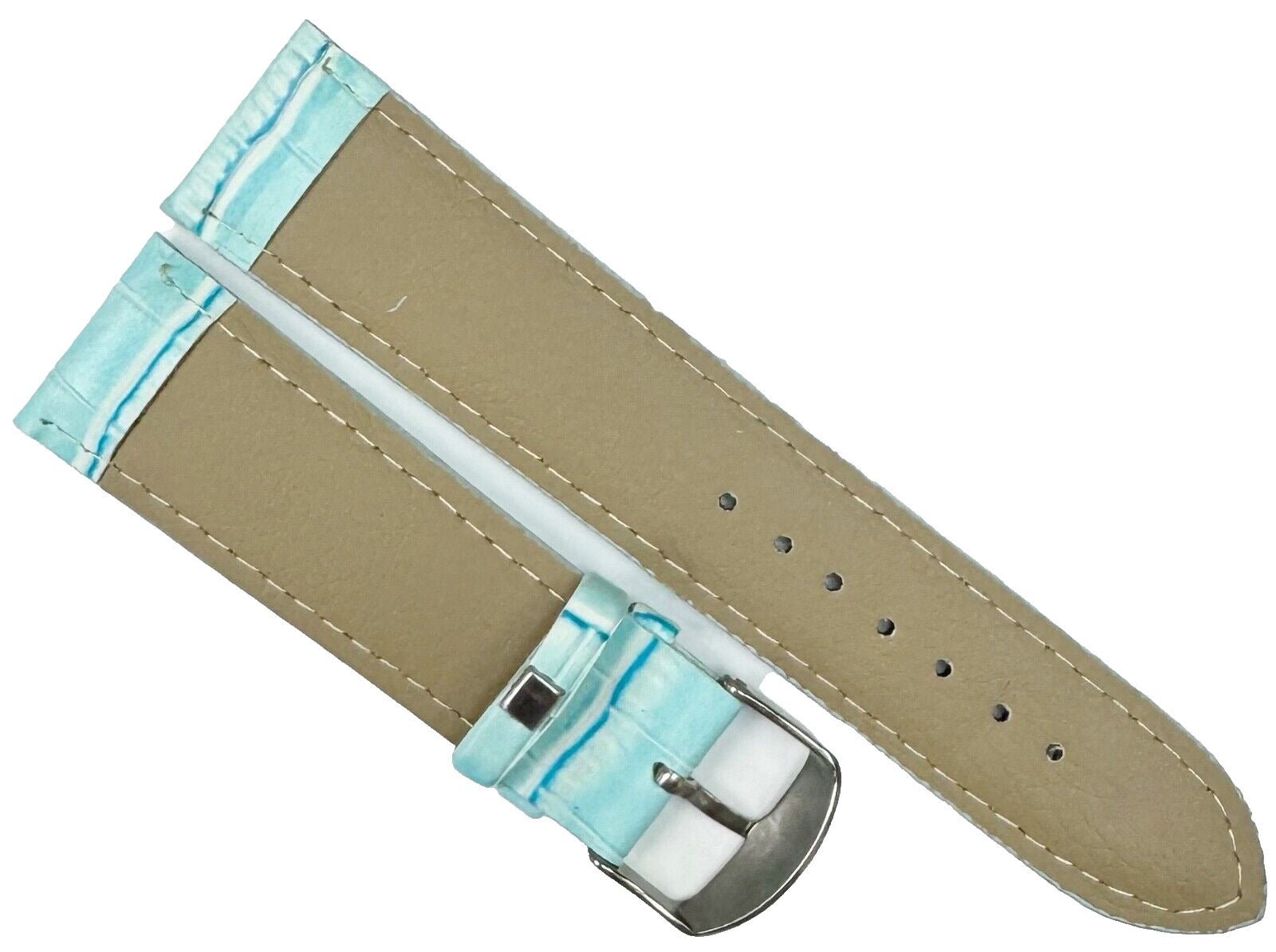 Watch Band Light Blue Genuine Leather Alligator Grain Padded, Stitched, 22mm - Universal Jewelers & Watch Tools Inc.