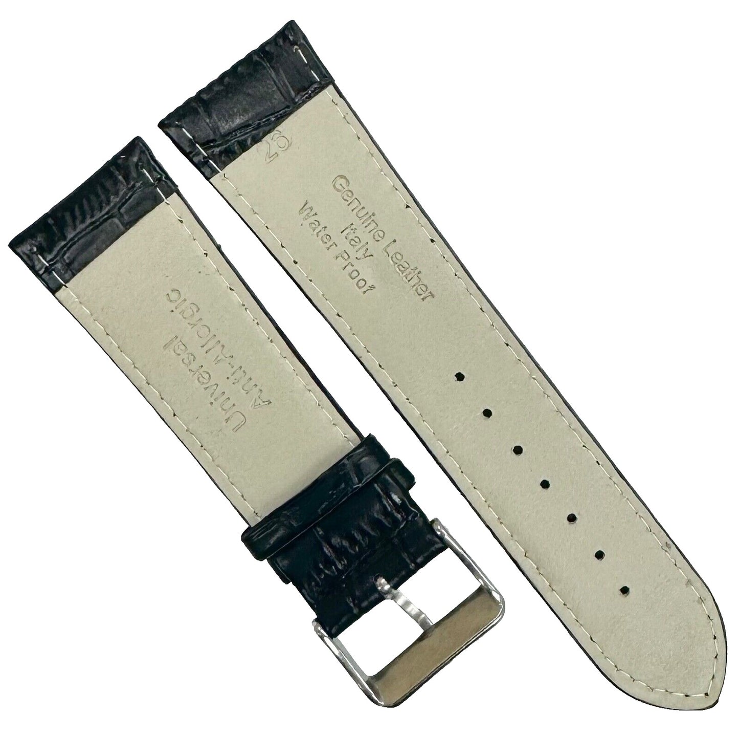 Watch Band Genuine Leather Black Alligator Grain Stitched 26mm (A1 Quality) - Universal Jewelers & Watch Tools Inc.