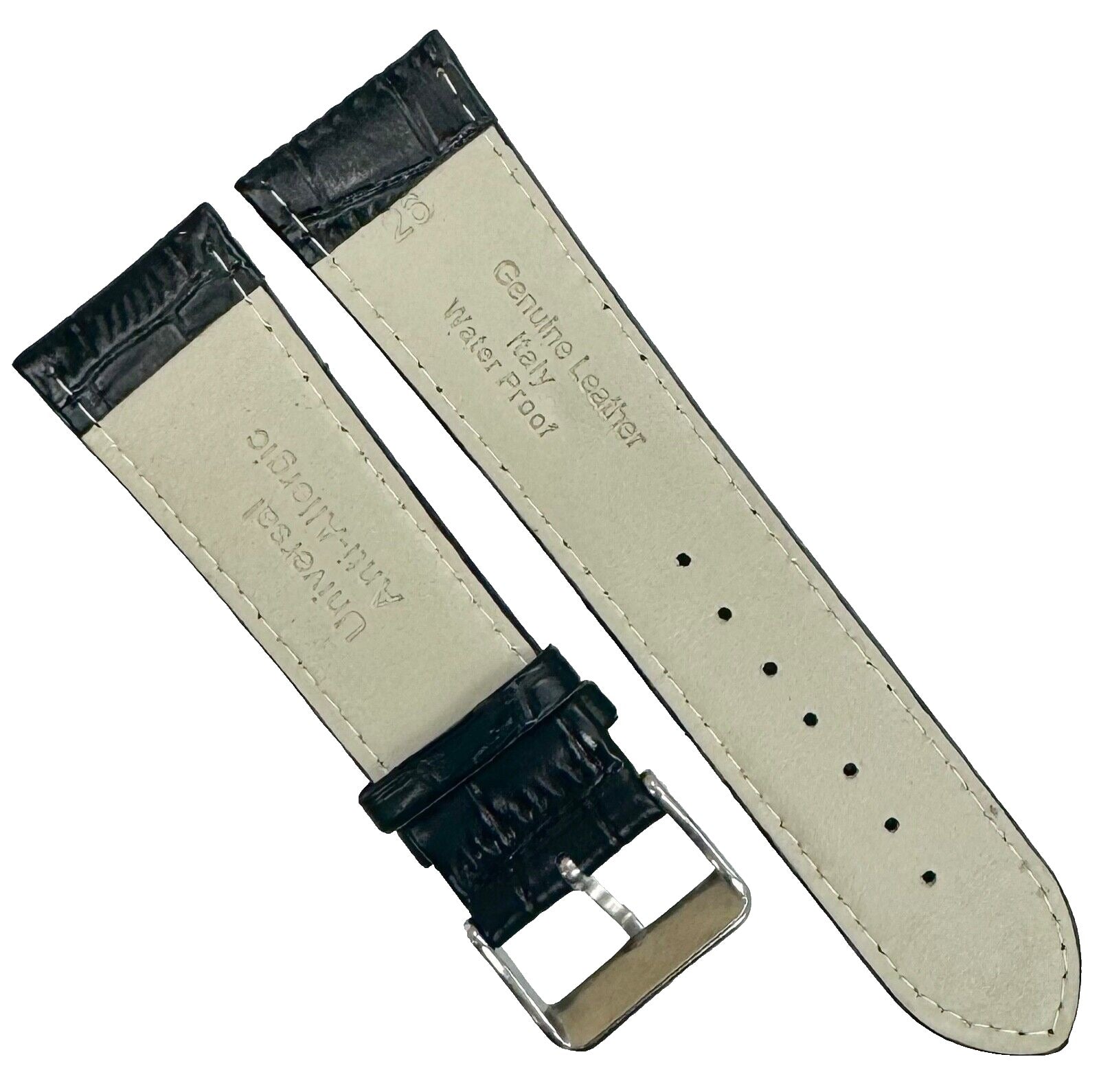 Watch Band Genuine Leather Black Alligator Grain Stitched 26mm (A1 Quality) - Universal Jewelers & Watch Tools Inc.
