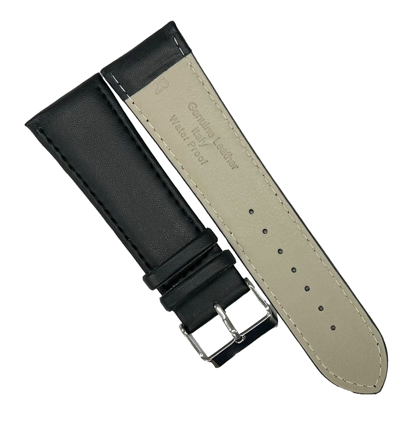 26 MM Genuine Leather Plain Black Watch Band - Universal Jewelers & Watch Tools Inc.