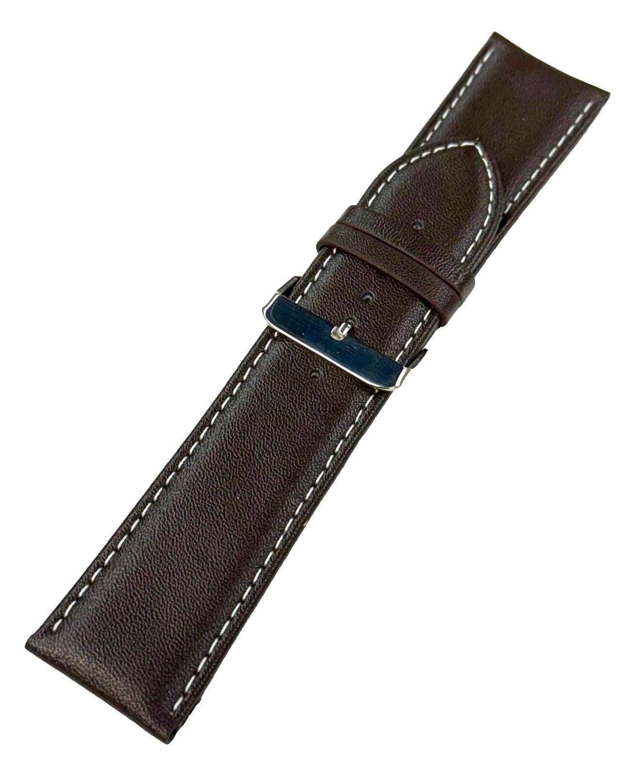 WATCH BAND D.BROWN GENUINE LEATHER 28MM PADDED, WHITE STITCHED (BEST QUALITY) - Universal Jewelers & Watch Tools Inc.