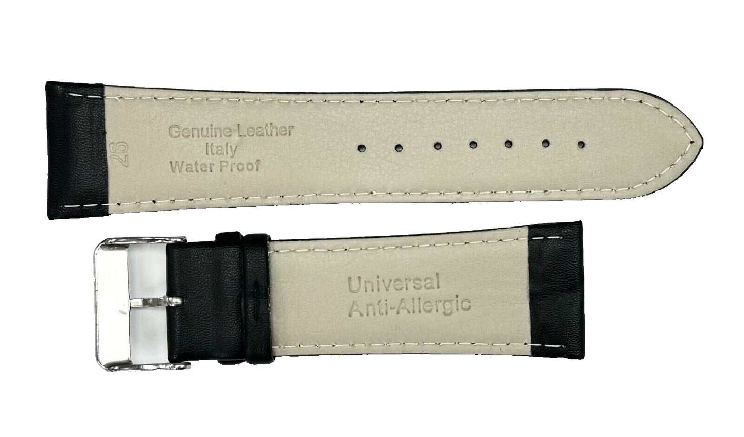26 MM Genuine Leather Plain Black Watch Band - Universal Jewelers & Watch Tools Inc.