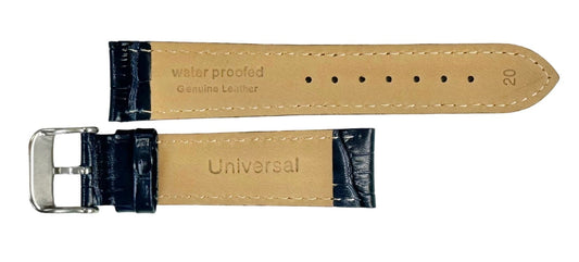 Watch Band Genuine Leather Alligator Grain D.Blue Padded,Stitched 20mm - Universal Jewelers & Watch Tools Inc.