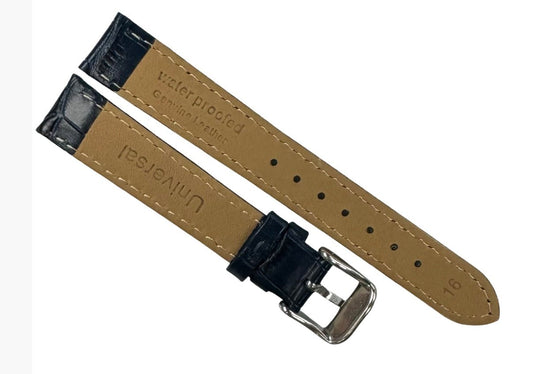 Watch Band Genuine Leather Alligator Grain D.Blue Padded,Stitched 16mm - Universal Jewelers & Watch Tools Inc.