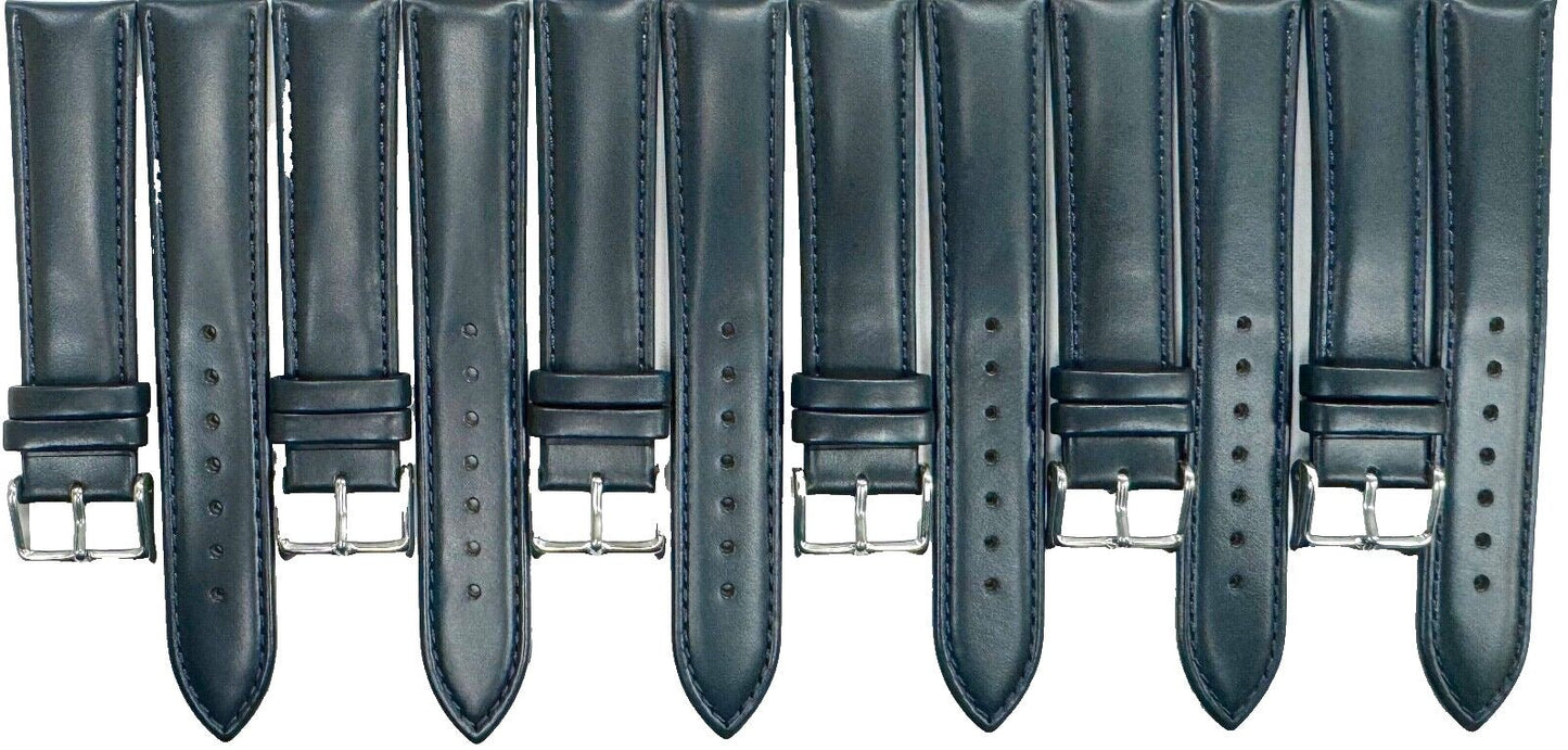 20MM, LOT OF 6 UNIVERSAL WATCH BANDS DARK DEEP BLUE GENUINE LEATHER PADDED - Universal Jewelers & Watch Tools Inc.