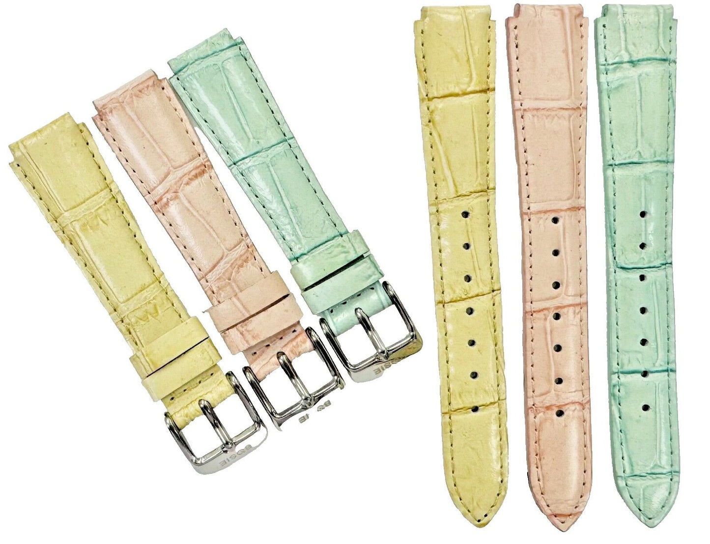Beige Genuine Leather Watch Bands 15mm Alligator Grain Padded, Stitched - Universal Jewelers & Watch Tools Inc.
