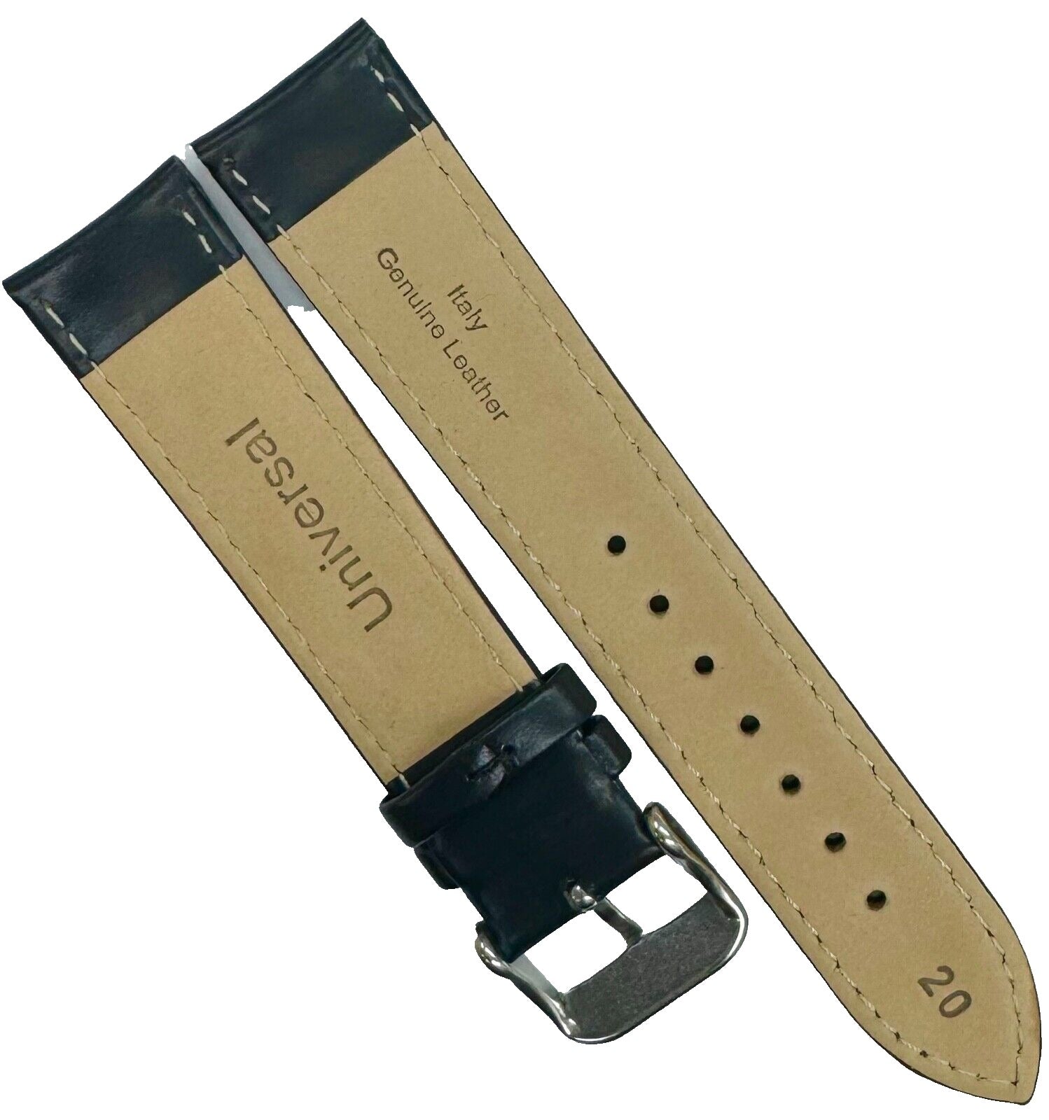 20MM, LOT OF 6 UNIVERSAL WATCH BANDS DARK DEEP BLUE GENUINE LEATHER PADDED - Universal Jewelers & Watch Tools Inc.