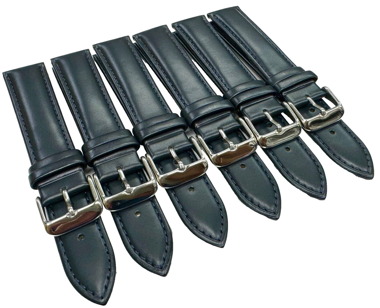 20MM, LOT OF 6 UNIVERSAL WATCH BANDS DARK DEEP BLUE GENUINE LEATHER PADDED - Universal Jewelers & Watch Tools Inc.