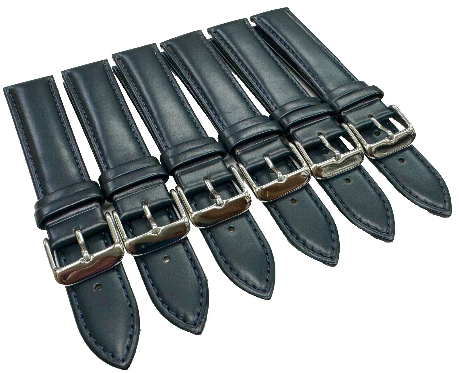 20MM, LOT OF 6 UNIVERSAL WATCH BANDS DARK DEEP BLUE GENUINE LEATHER PADDED - Universal Jewelers & Watch Tools Inc.
