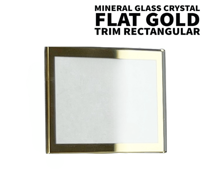 Flat Mineral Glass Crystal with Gold Trim 2mm Blanks in Rectangular Shape Diameter(23.5mm✘26.2mm) - Universal Jewelers & Watch Tools Inc.