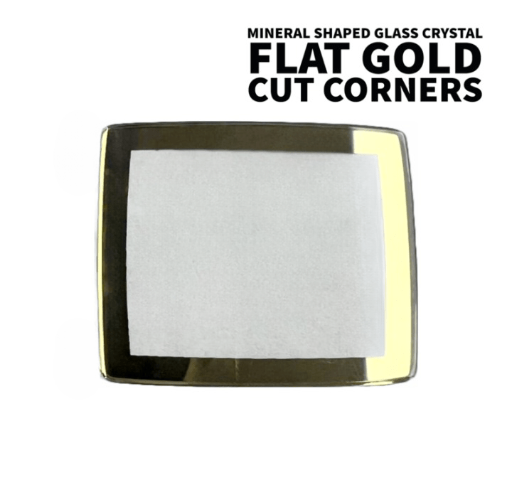 Flat Mineral Glass Crystal with Gold 2.5mm in Rectangular Shape Cut Corners Diameter (27.4mm✘23.5mm) - Universal Jewelers & Watch Tools Inc.
