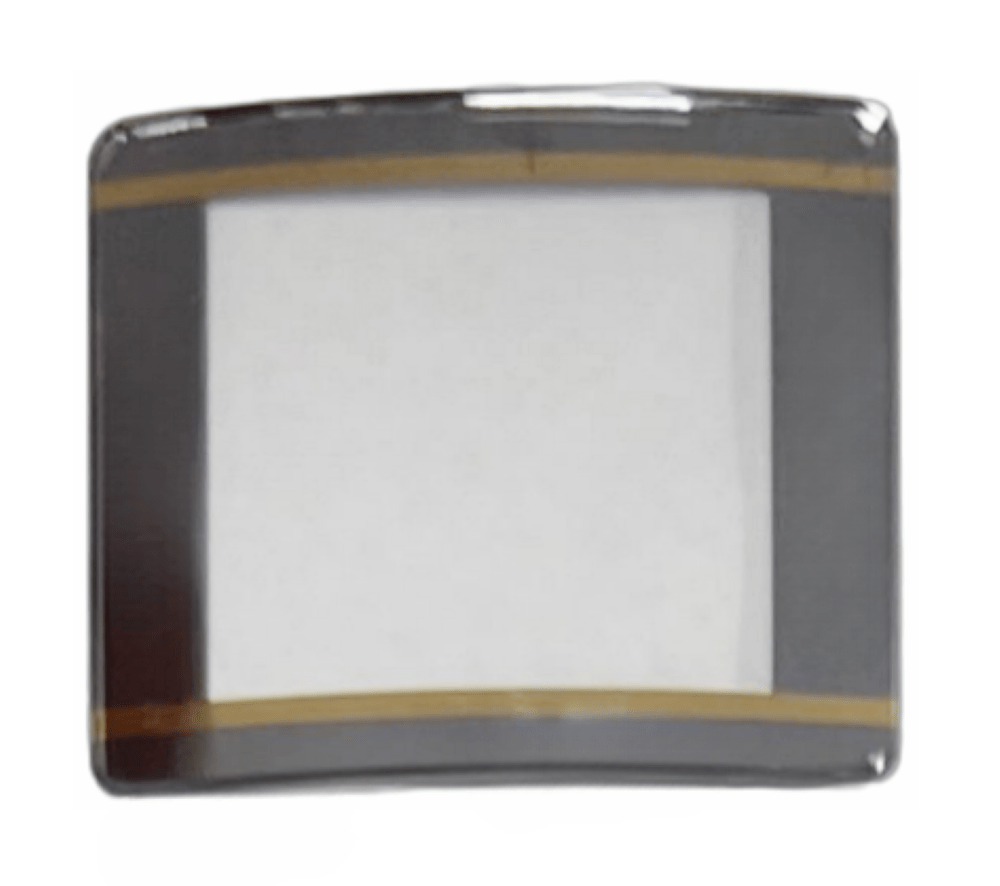 Sapphire Crystals to Fit Rado Double Domed Rectangular Shape Silver Trim with Gold lines (28.5×23.5×2.20×1.12)mm→(Width×Height×Dome Height×Edge Thick) Fit Model 160.0381.3 - Universal Jewelers & Watch Tools Inc.