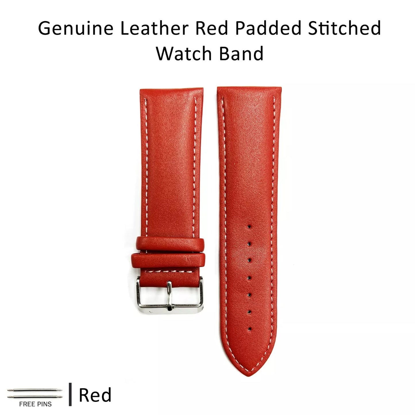Genuine Leather Red Color Watch Band 12 MM to 30 MM Red & White Stitched - Universal Jewelers & Watch Tools Inc.